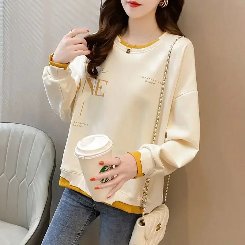 Woman Tops Long Sleeve Korean Sweatshirt for Women Text Letter Printing Basic Outerwears On Promotion Essential E Emo M Pullover