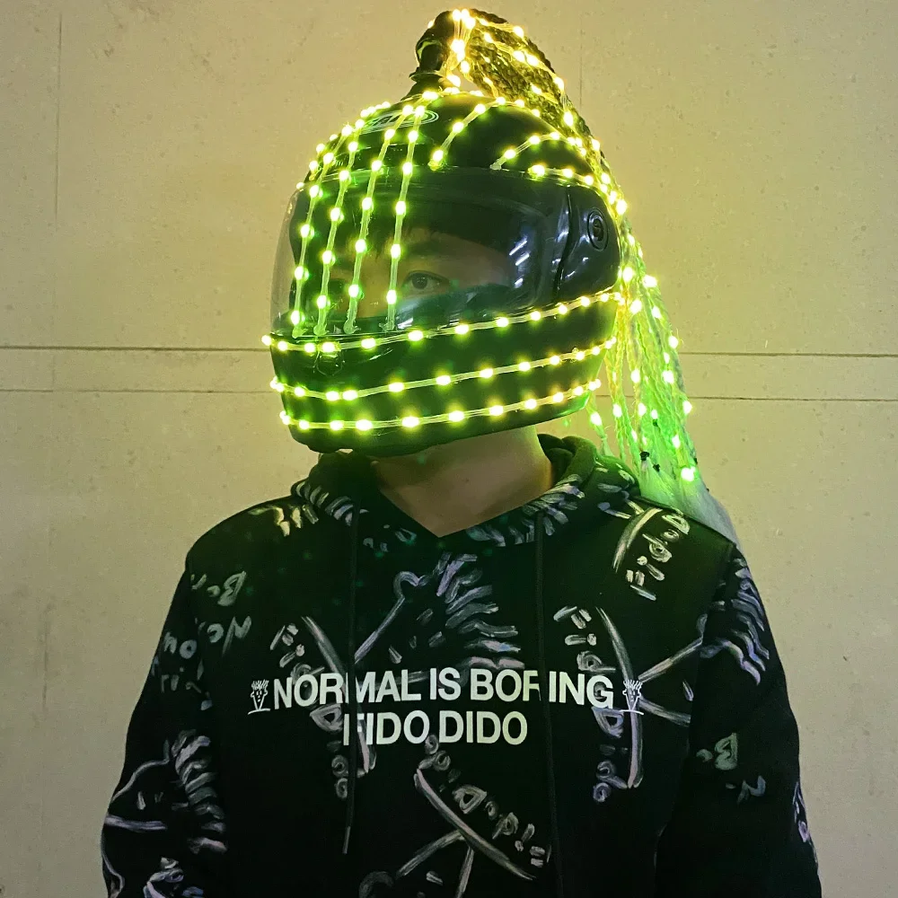 Led Kleurrijke Helm Kleding Draadloze Afstandsbediening Robot Laserdance Rekwisieten Motorset Pak Feestartikelen