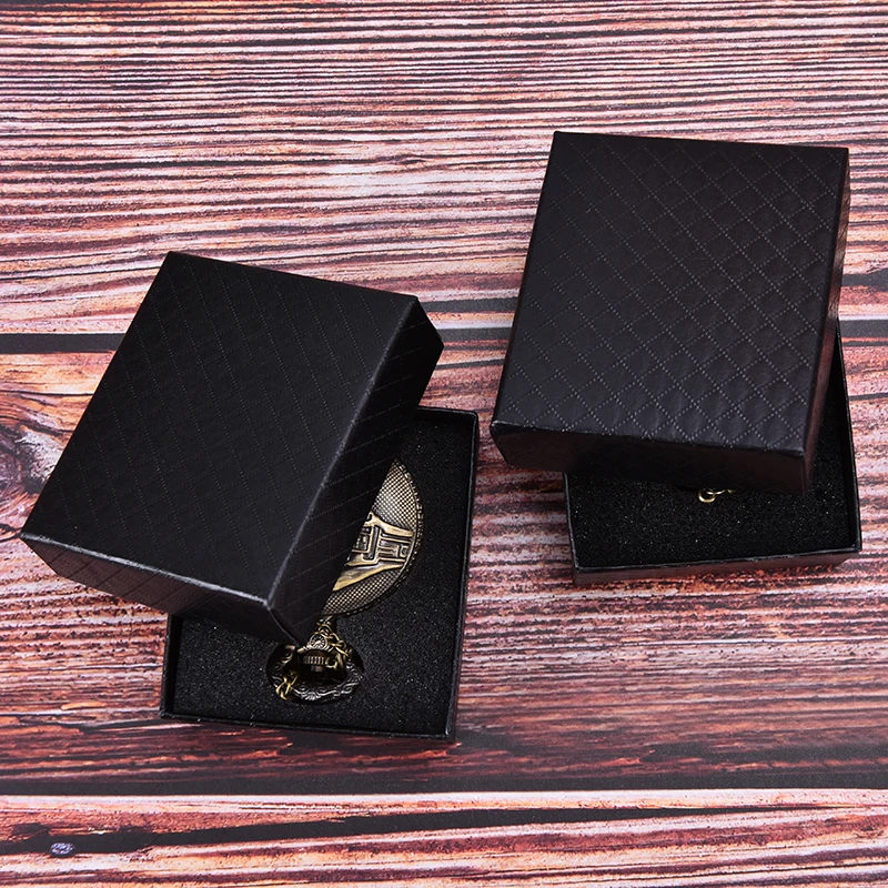 1Pc Simple Pocket Watch Box Fashion Cool Black Cardboard Elegant Cases 8*7*3cm Xmas Gifts