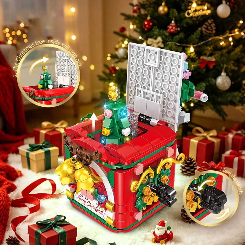 Christmas Tree House Building Blocks Set MOC DIY Assemble Gift Box Packaging Holiday Home Decor for Kid 6+ Xmas Surprise Present