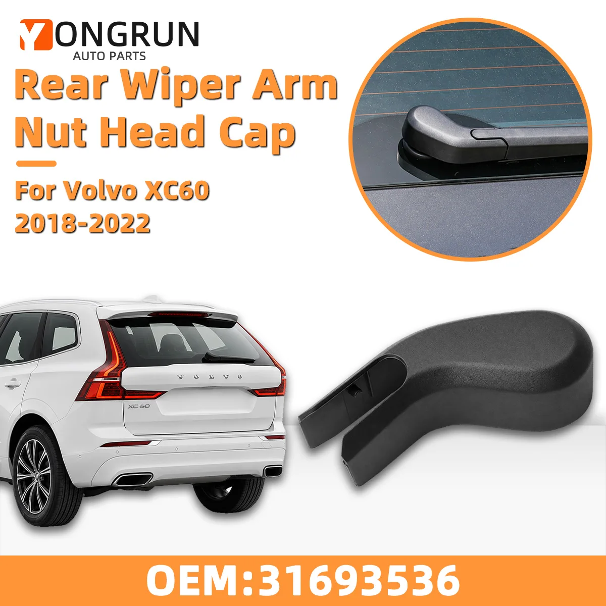 Mutterkappe für den Heckscheibenwischerarm, passend für Volvo XC60 2018-2022, 31693536, langlebige Schutzabdeckung, Ersatz für Außenaccessoire. – Detail 1