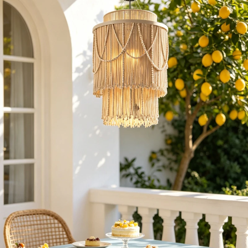 Vintage Art Metal Cotton Yarn Luxury LED Home Decor Pendant Light Suspension Chandelier For Villa Bedroom Foyer Lighting Fixture