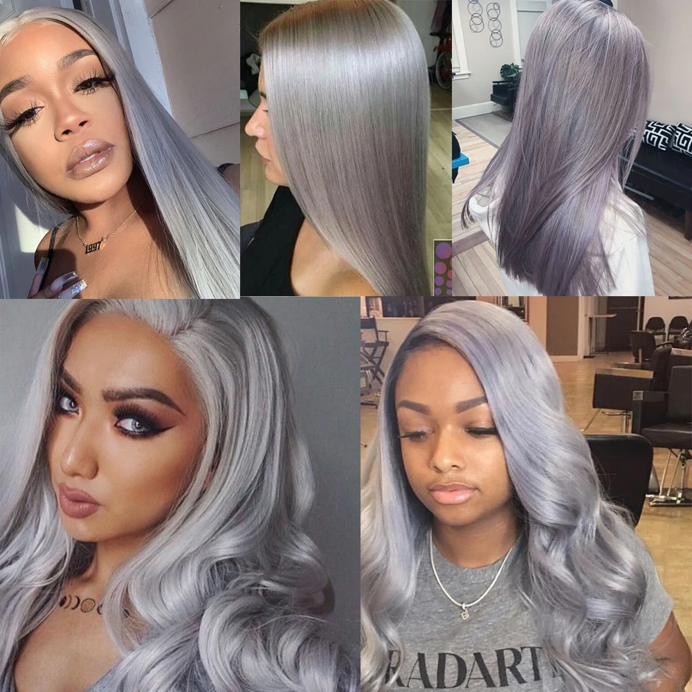 Straight Silver Grey Remy Hair Bundles Brazilian 9A 100% Human Hair Bundles Weave Extension 8-26inch 1/3 Pcs Body  EUPHORIA