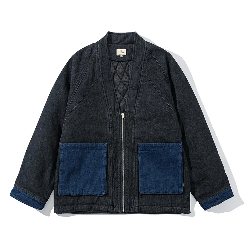 Inverno uomo giapponese Streetwear moda sciolto causale Denim Taoist Robe cotone imbottito Kimono spesso parka giacca Cardigan cappotto