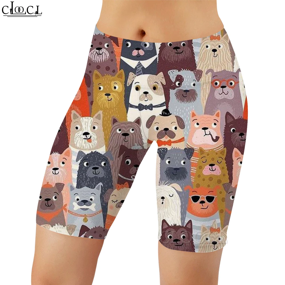 Cloocl mulheres legging engraçado dos desenhos animados filhote de cachorro padrão 3d impresso leggings casuais para feminino ginásio treino esportes push-up shorts femininos