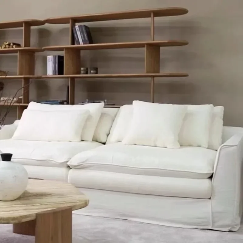 Japanese-style wabi-sabi wind small apartment living room cotton and linen fabric sofa, three-person fully dismantled and