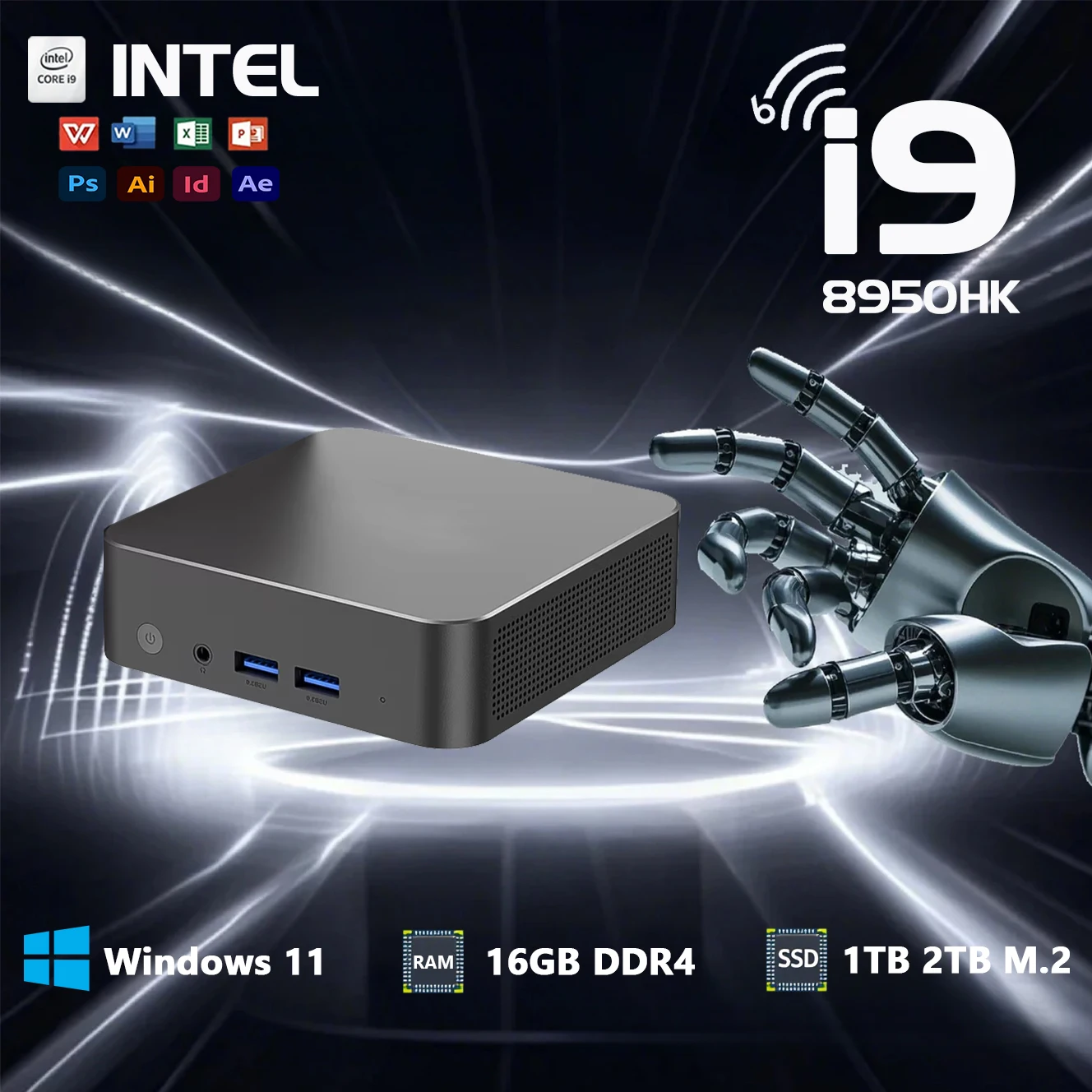 

Портативный мини-ПК Windows 11 Intel Core i9 8950HK 16 ГБ ОЗУ 1 ТБ SSD Компьютер Dual WIFI 6 BT5.2 4K HD Mini Gaming office studyPc