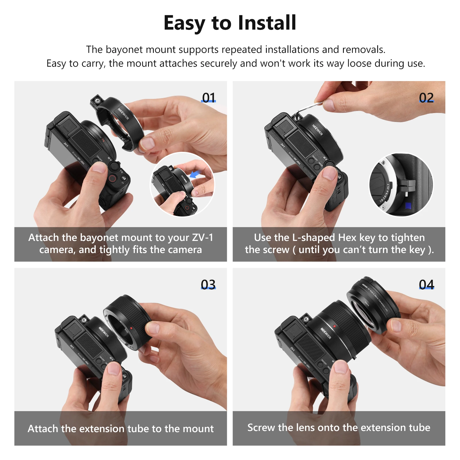 Neawer Groothoeklens Voor Sony Zv1 Camera 2-In-1 18Mm Hd Groothoek & 10x Macro Extra Lens Met Verlengbuis