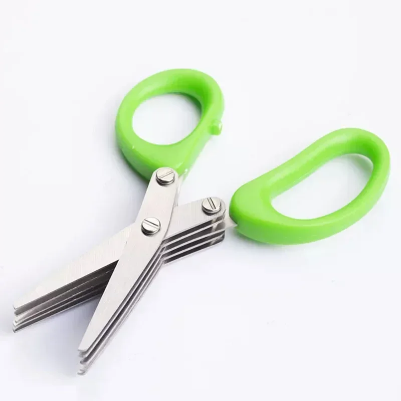 1pc Multi-functional Stainless Steel 3/5 Layer Kitchen Scissors Pepper Shredded Chopped Scallion Cutter Laver Cut Cooking Tool