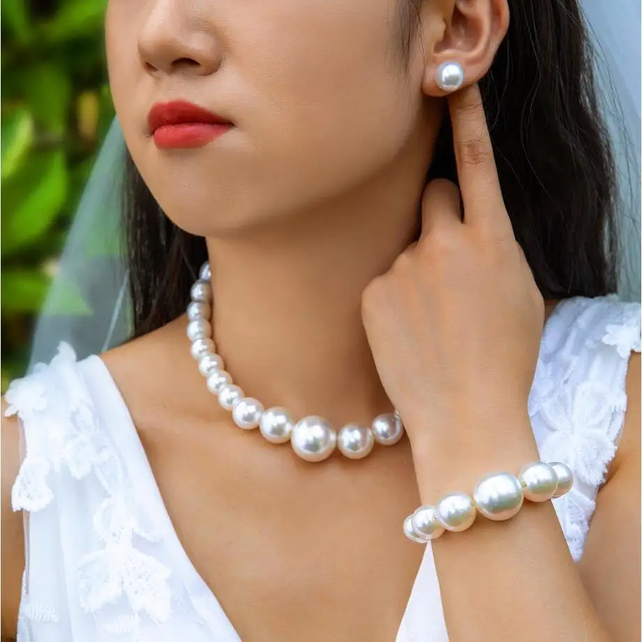 Ele Pearl Nelace And Earring Set for Women Faionable High-End Feelings across the Border Jewelry Set Seven Sve Length