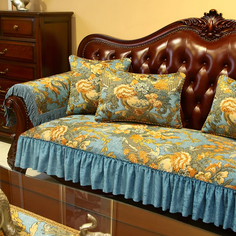 

Retro Sofa Cover Chenille Non-slip Wear-resistant Sofa Cushion High-grade Embroidery Armchairs Cushion Living Room Couch Cover