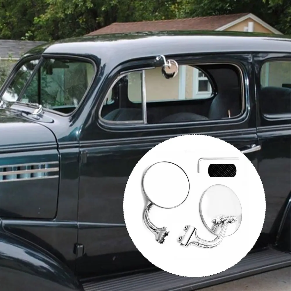 2PCS Silver Stainless Steel Round Side Mirror Vintage Retro Rearview For Classic Car Exterior Accessories Mirror Cover