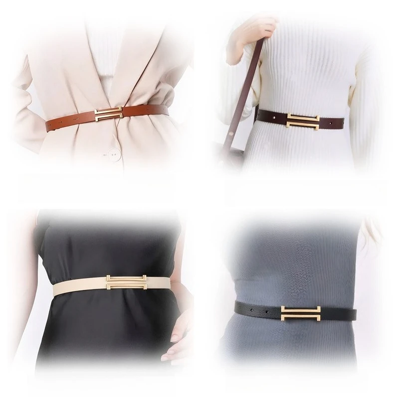 Fashionable and Versatile Black Imitation Leather Thin Belt for Women's Decoration with Dress, Simple Suit, White Small Belt