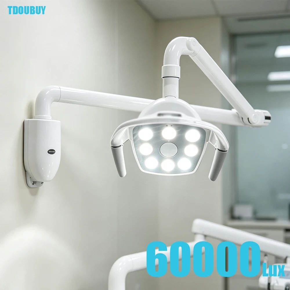 TDOUBUY Wall Mounted LED Dental Surgical Light, Touch Screen Cold Oral Exam Lamp with Adjustable Arm & Power Box