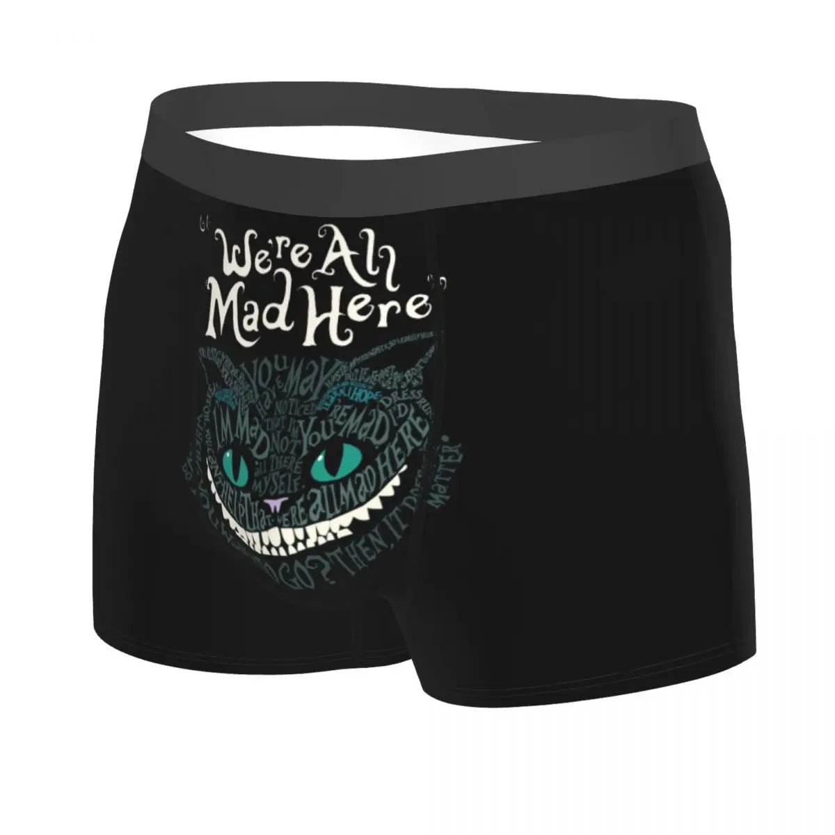 Custom Cheshire Cat Underwear Men Printed Alice We're All Mad Here Wonderland Boxer Briefs Shorts Panties Breathable Underpants