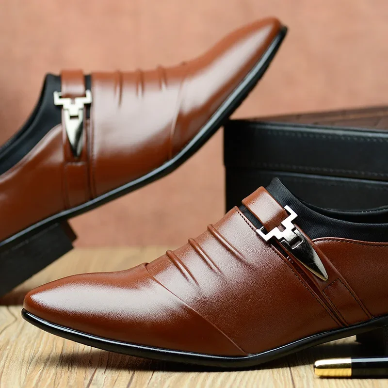 Mocassins à enfiler en cuir pour hommes, chaussures d'affaires formelles, chaussures de soirée décontractées, appartements de mariage, mode, zones, bre 48