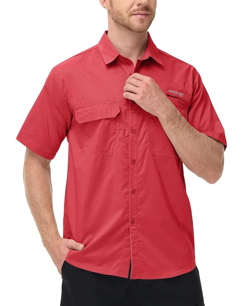 Herren UPF 50+ Kurzarm-Angelhemden mit Sonnenschutz, Rashguard, lässiges Button-Down-Angel-Wandershirt mit atmungsaktivem Mesh – Detail 12