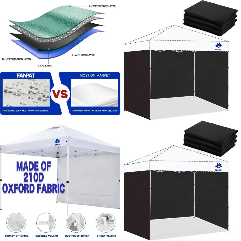 

3-Piece Waterproof Sidewalls for 10x10 Canopy Tents with 99% UV Blockage - Black