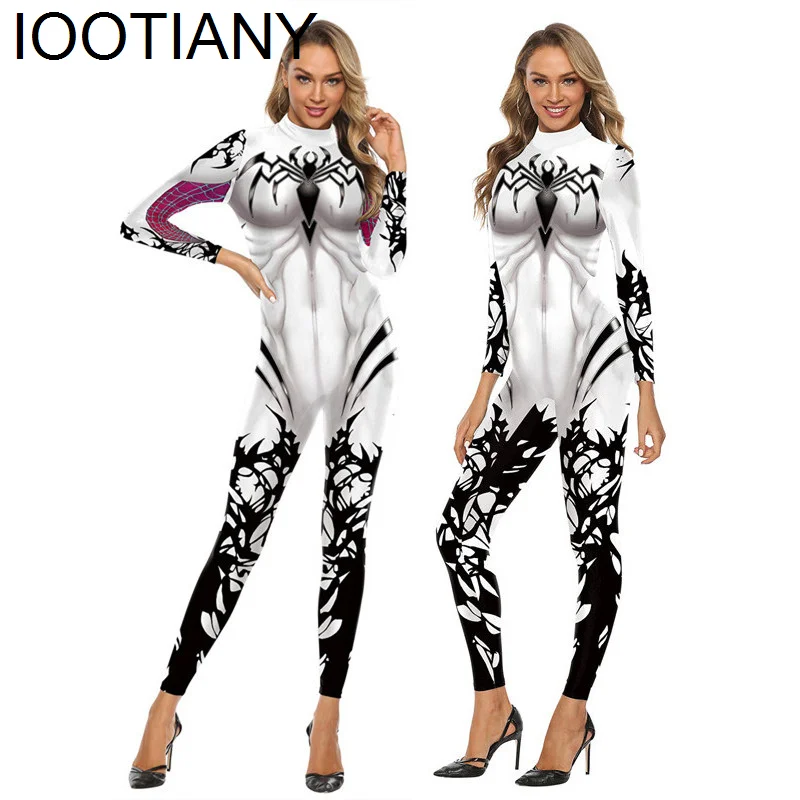 

IOOTIANY Super Black Spider 3D Print Sexy Bodysuits Women Long Sleeve Cosplay New Party Heroism Series Jumpsuits