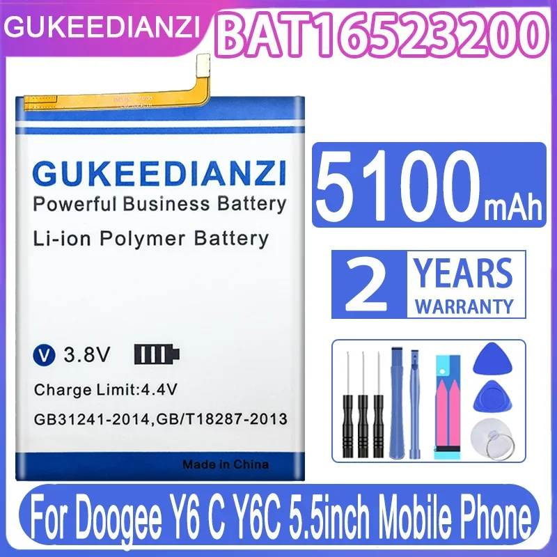 

Аккумулятор GUKEEDIANZI 5100 мАч BAT16523200 Для Doogee Y6 Y 6 Y6C MTK6750 мобильный телефон с номером отслеживания