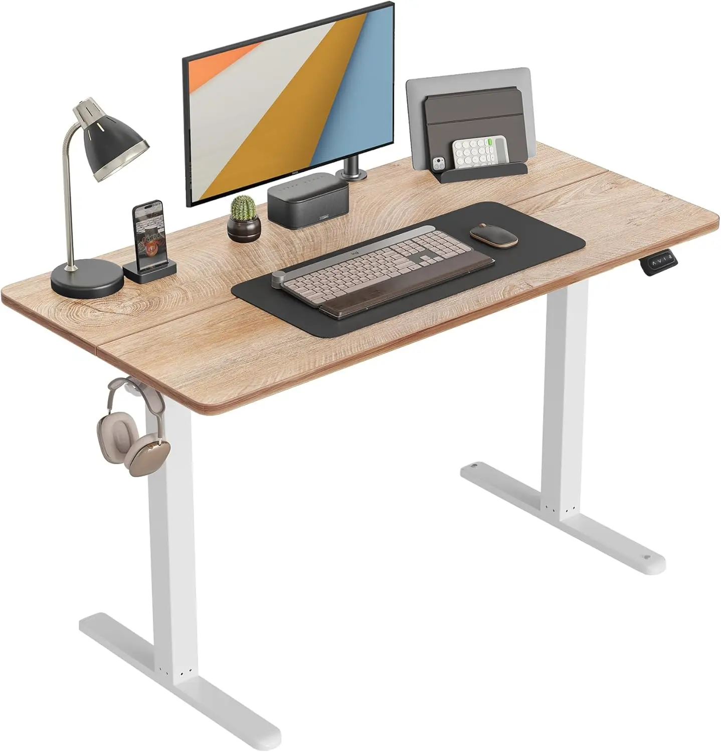 Height Adjustable Electric Standing , 48 x 24 Inches Stand Up Table, Sit Stand Home Office Desk with Splice Board, Maple