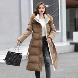 2024 New Korean Down Cotton Coat Women Long Winter Puffer Parkas Thicken Warm Hooded Cotton-Padded Jacket Coat Zipper Overcoat