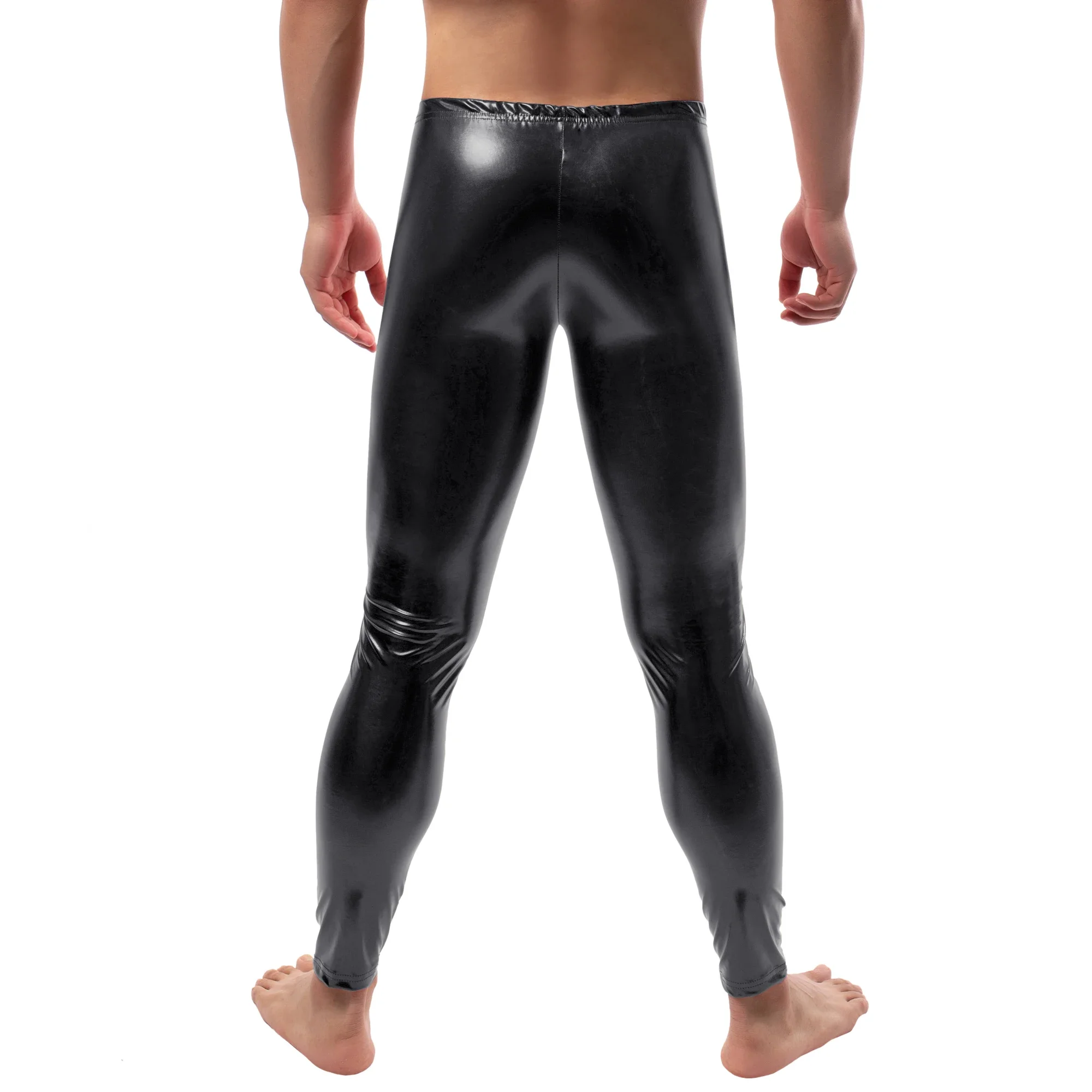 YUFEIDA Men's Sexy Pants PU Leather Wet Look Skinny Pouch Pant Male Black Sexy Nightclub Trousers Clubwear Tights Men's Clothes