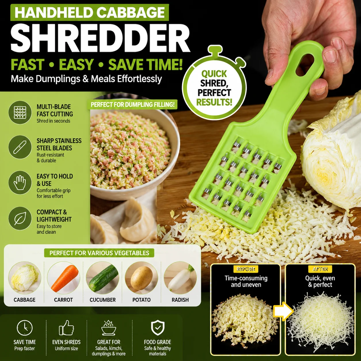 Meal Prep Quick - Handheld Cabbage Shredder Vegetable Slicer Quick