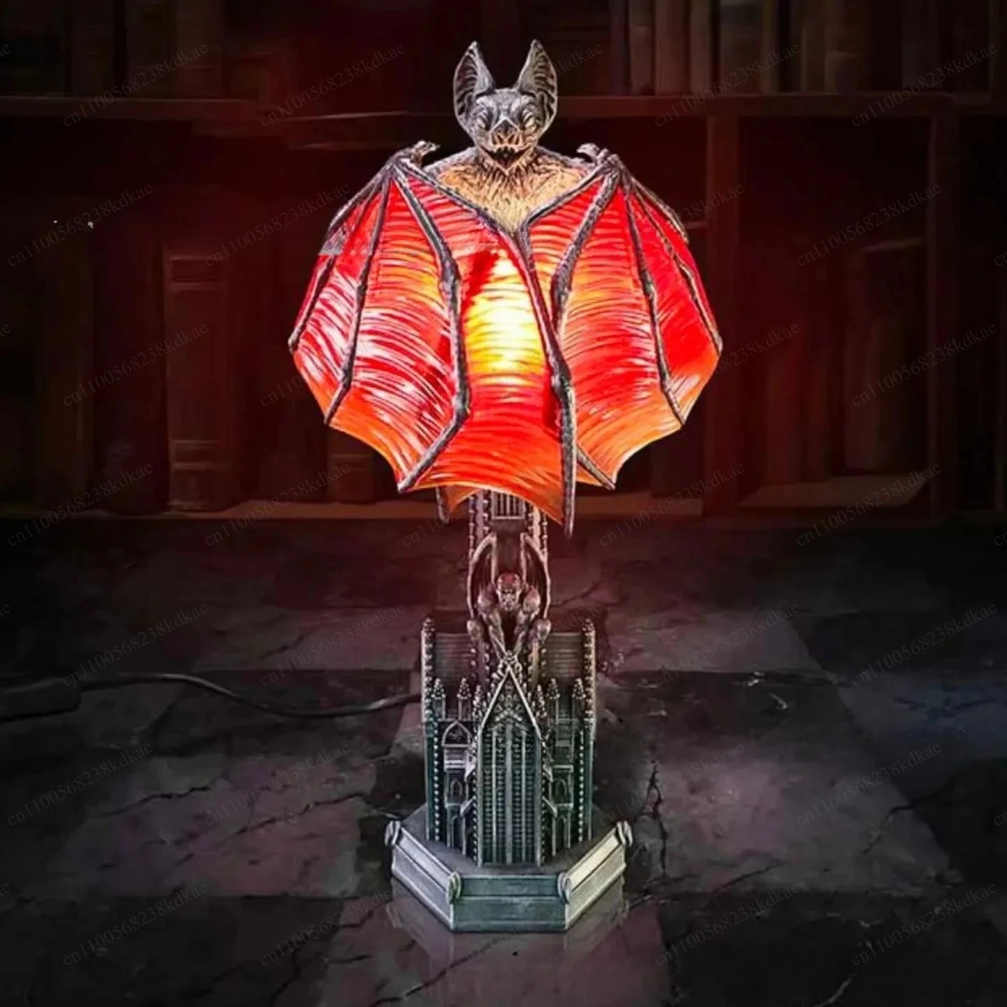 Red Glow Bat Wing Table Resin Gothic Night Light Halloween Decorative Ornament Indoor Desktop Lighting Accessory