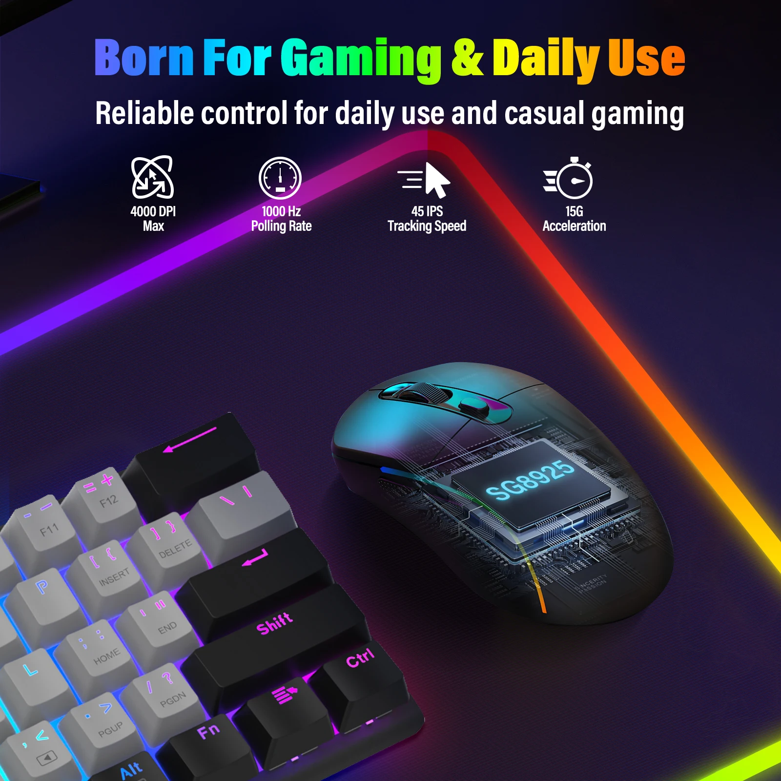 E-YOOSO Wired 2.4G Wireless Tri-Mode RGB Gaming Mouse, 4000DPI Rechargeable with Sleep Mode For PC Computer iPad Laptops