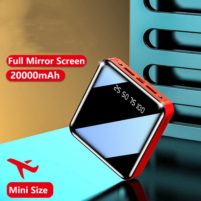 

Mini Power Bank 20000mAh LED Full Mirror Portable Charger Powerbank for iPhone Samsung Huawei Xiaomi External Spare Battery Pack