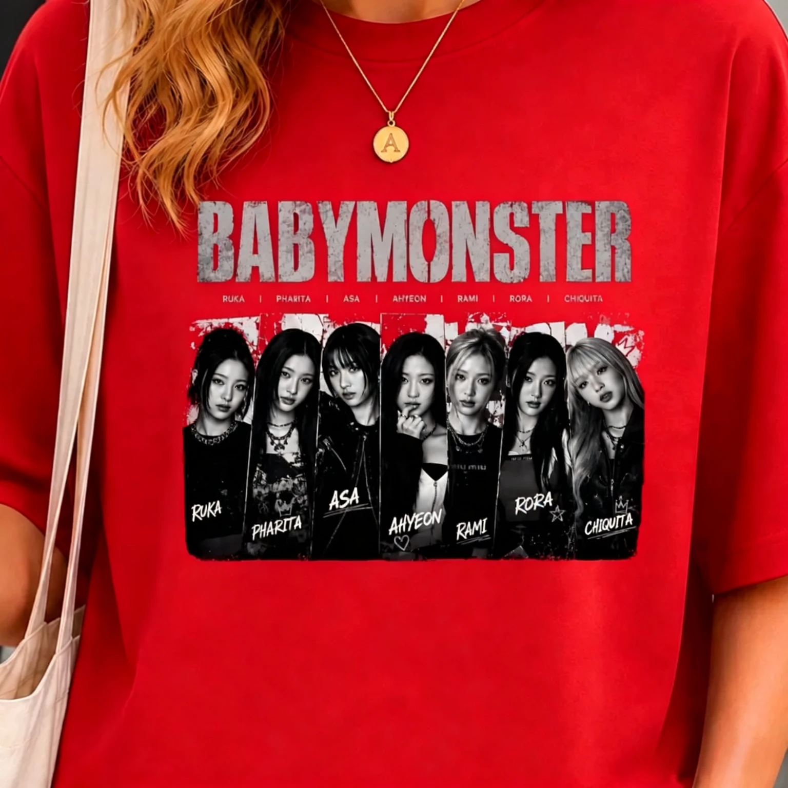 BABYMONSTER Gruppenfoto-Grafik-T-Shirt, Kpop-Fans, kurzärmeliges T-Shirt mit Aufdruck der Mitglieder, Damen-, Herren- und Kinder-T-Shirt – Detail 6