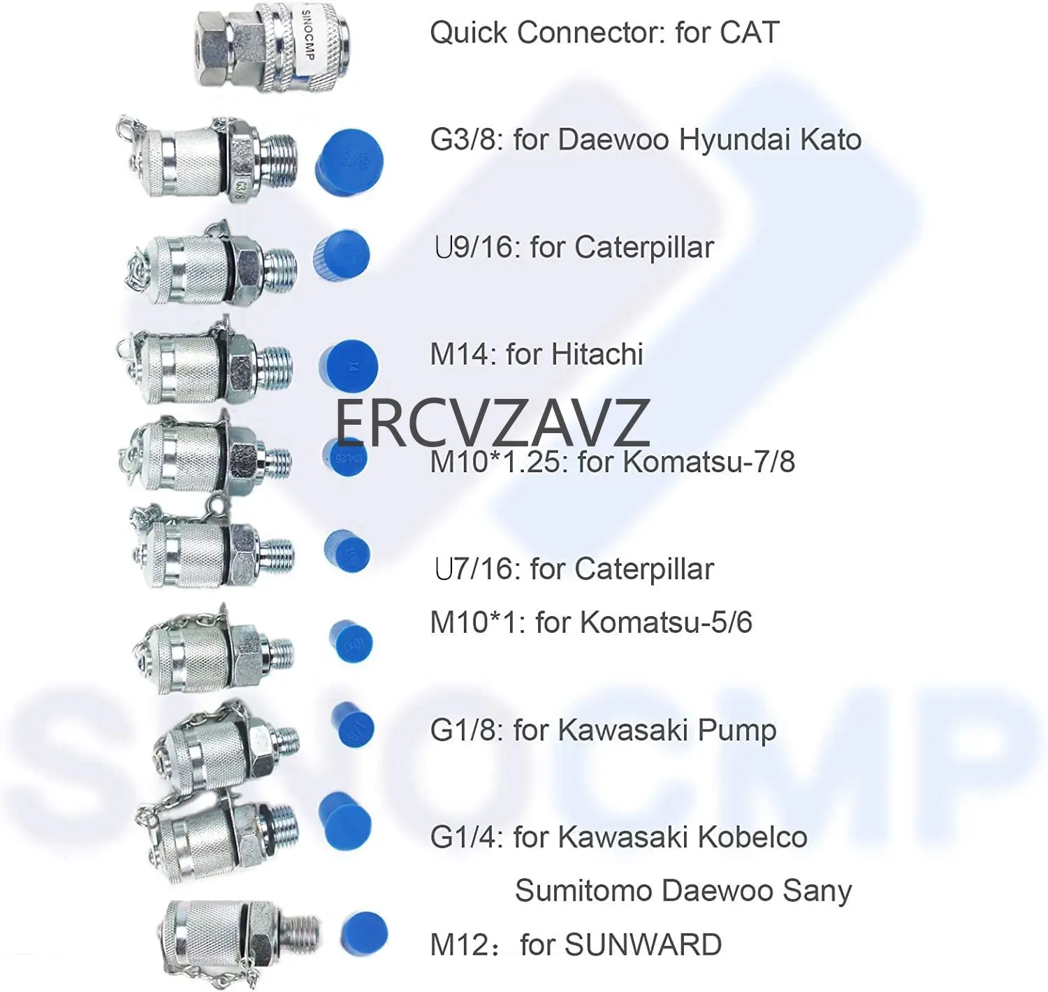 10pcs Test Coupling Hydraulic Pressure Gauge Test Kit Parts For CAT, John Deere, Bobcat, Case Excavator 2 year warranty