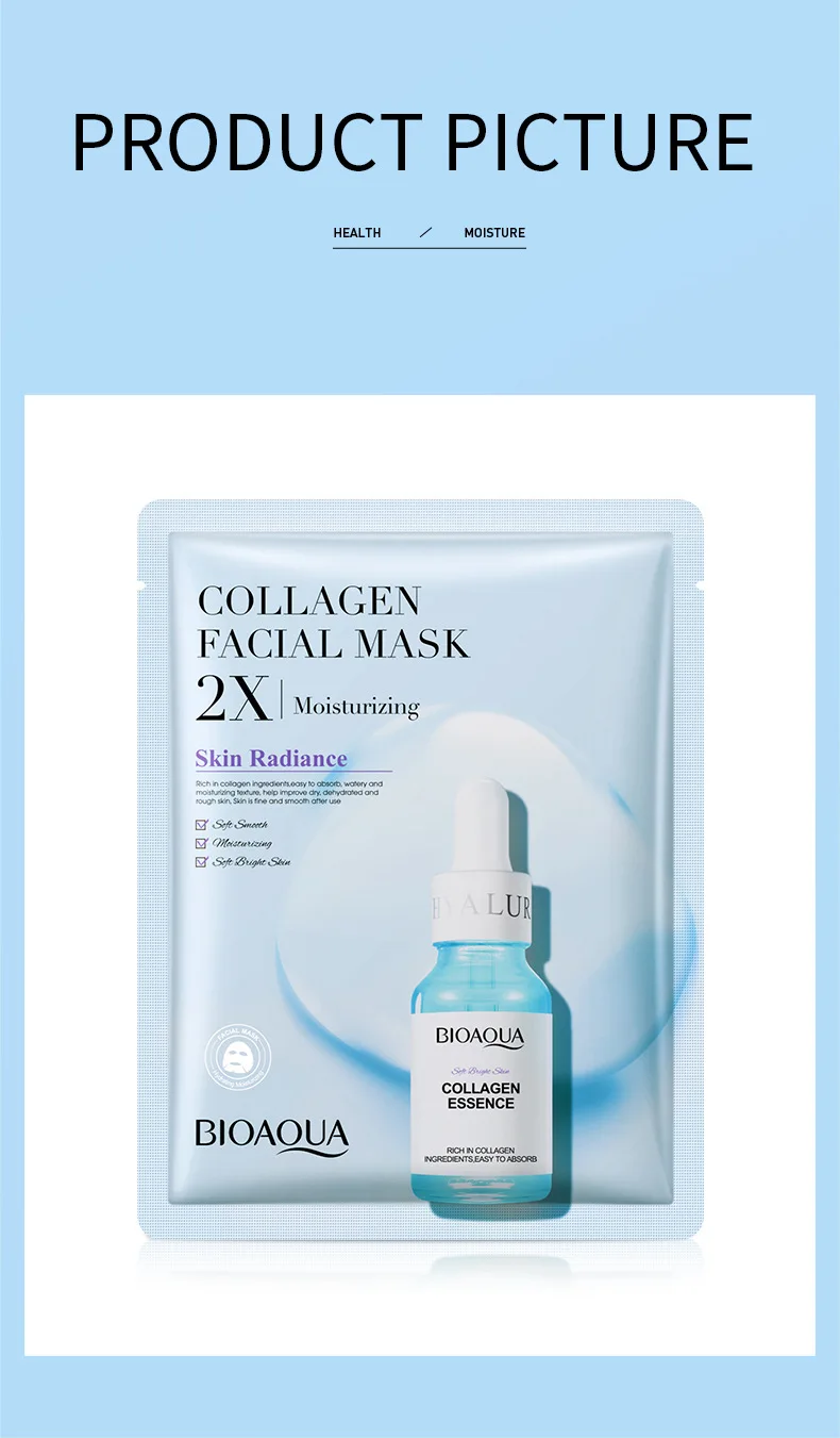 20 Stück BIOAOUA Centella Kollagen Gesichtsmaske Feuchtigkeitsspendende Erfrischende Tuchmasken Hyaluronsäure Gesichtsmaske Hautpflegeprodukte – Detail 11