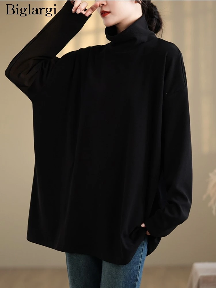 

Autumn Long Sleeve T Shirt Women Fashion Turtleneck Oversized Tshirt Ladies Tee Tops Casual Loose Woman T-shirt