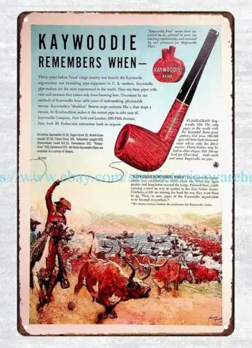 1947 Kaywoodie briar smoking pipe tobacco western cowboy metal tin sign