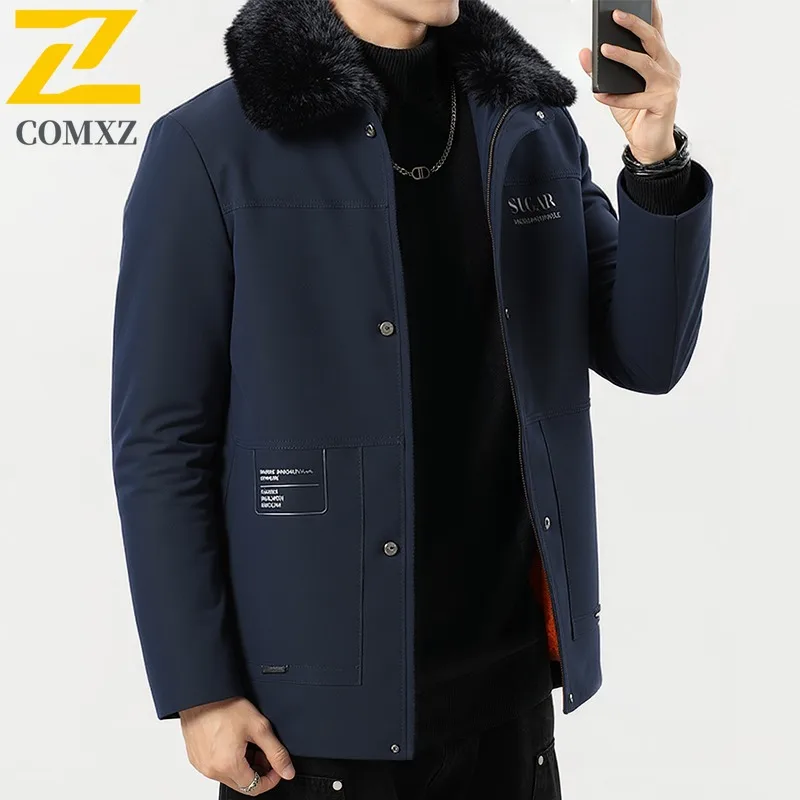 COMXZ Men Cotton Padded Jacket Fur Collar High Quality Lightweight Cold Proof Travel Quilted Jacket Ski Windproof Winter Jacket