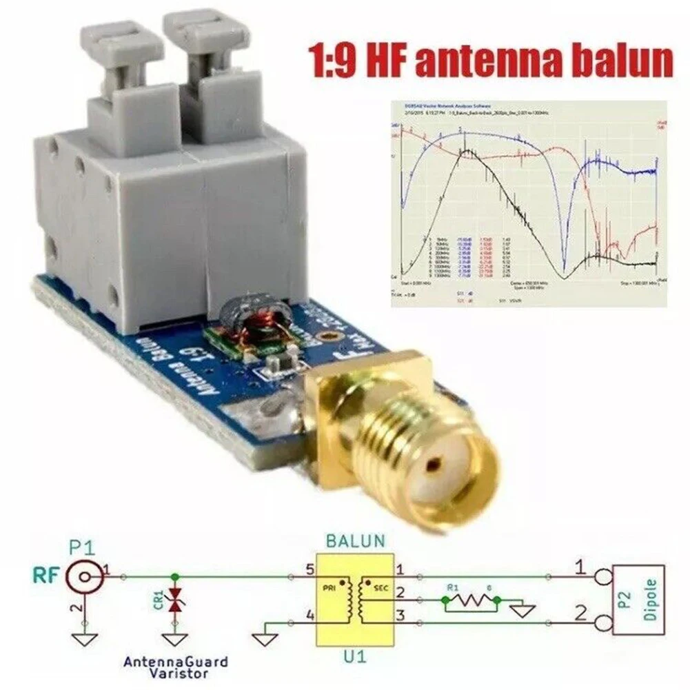 1pcs Balun 1:9 Long Wire High Frequency Antenna RTL- Amp Lifier Radio Dipole  For SMA Female Module High Frequency Antenna Balun