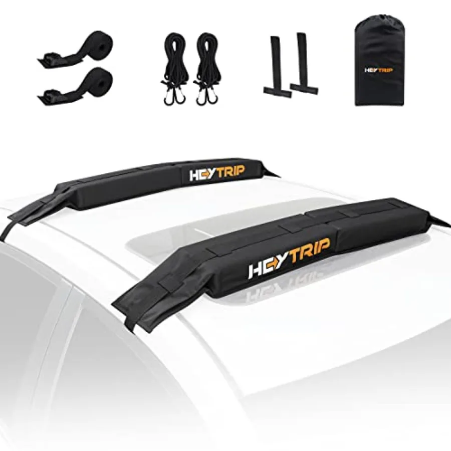 

Universal Soft Roof Rack Pads for Kayak Surfboard SUP Canoe with 15FT Tie-Down Straps and Storage Bag in Black for Secure Trans