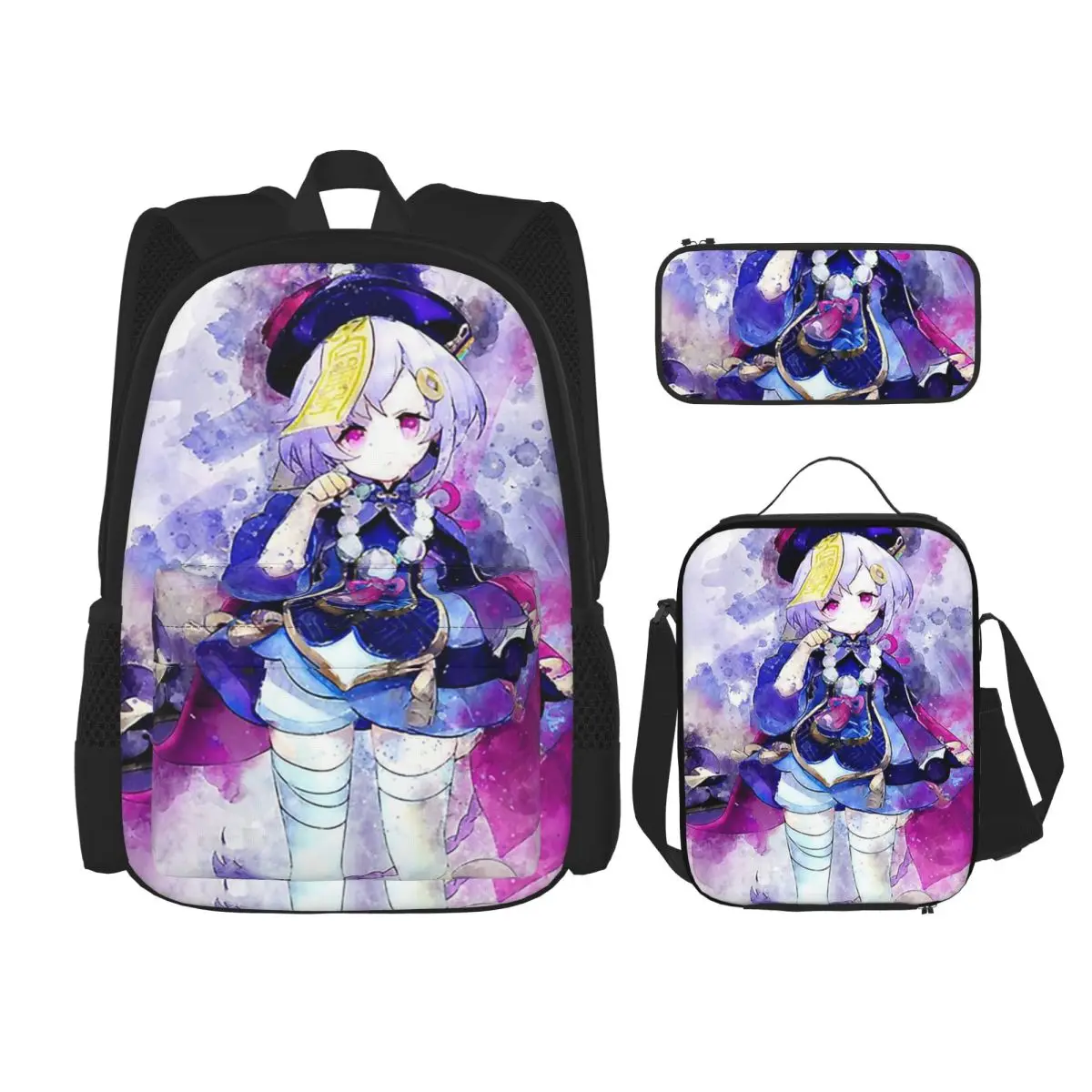 Genshin Impact - Qiqi Backpacks Boys Girls Bookbag Children School Bags Kids Rucksack Lunch Bag Pen Bag Three-Piece Set