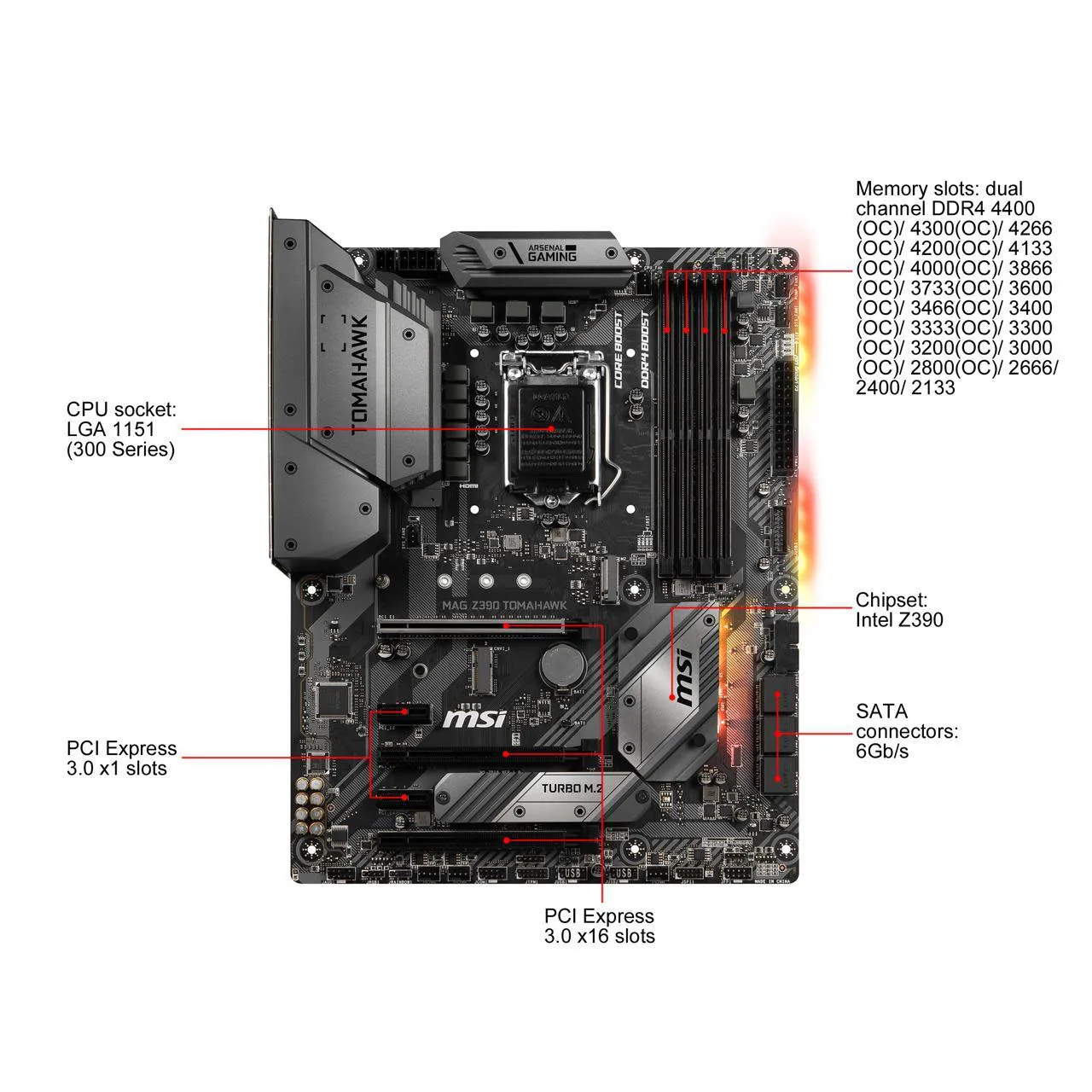 Imagem -02 - Msi-mag Z390 Motherboards Tomahawk Lga1151 para Intel Core Z390 Série 9000 Ddr4 4400mhz 128gb Área de Trabalho Atx Novo