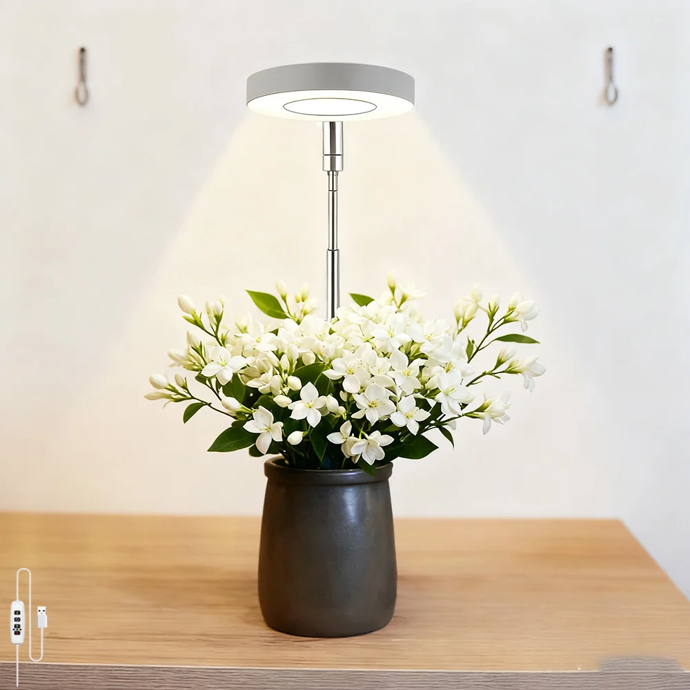 1pc Ring Plant Light Angel Ring Grow Light DC5V USB LED Phytolamp Warm White Full-spectrum 4 Dimmable Levels Telescopic