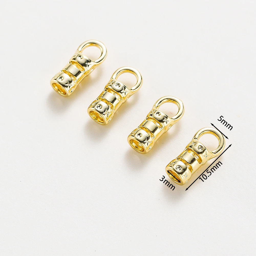 10 Stück Messing 18 Karat vergoldete Crimp-End kappen mit Schlaufen schnur rohr Zylindern den Kappe für Leders chnüre und Ketten DIY Schmuck herstellung – Detail 1
