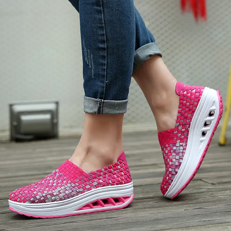 Summer Sneakers Women Shoes Wedges Increased Thick Platform Shoes Woman Woven Breathable Casual Sneakers Tenis Chaussure Femme