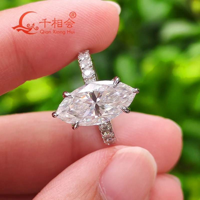

3ct 7x14mm Marquise Shape D VVS White Melee Moissanite Half Eternity Band S925 Sterling Silver Ring Engagement Jewelry Ladies