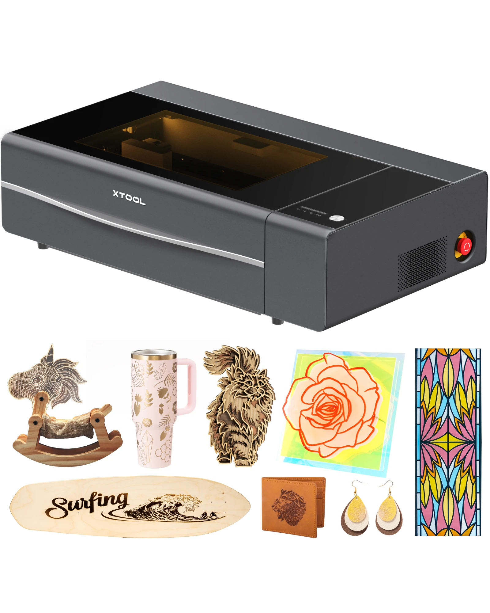 xTool P2S 55 W CO2-Laserschneider, intelligente Desktop-CO2-Lasergravur- und Schneidemaschine, zwei intelligente 16-MP-Kameras, 3D-gebogener Zylinder