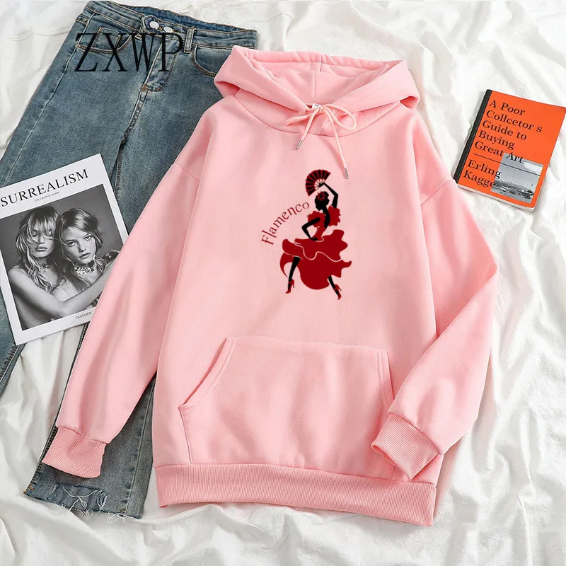 Harajuku Flamenco Dance Women Hoodies Sweatshirt Print Oversized Hoody Goth Punk Hoodie Streetwear Pink Tops Fashion Clothes