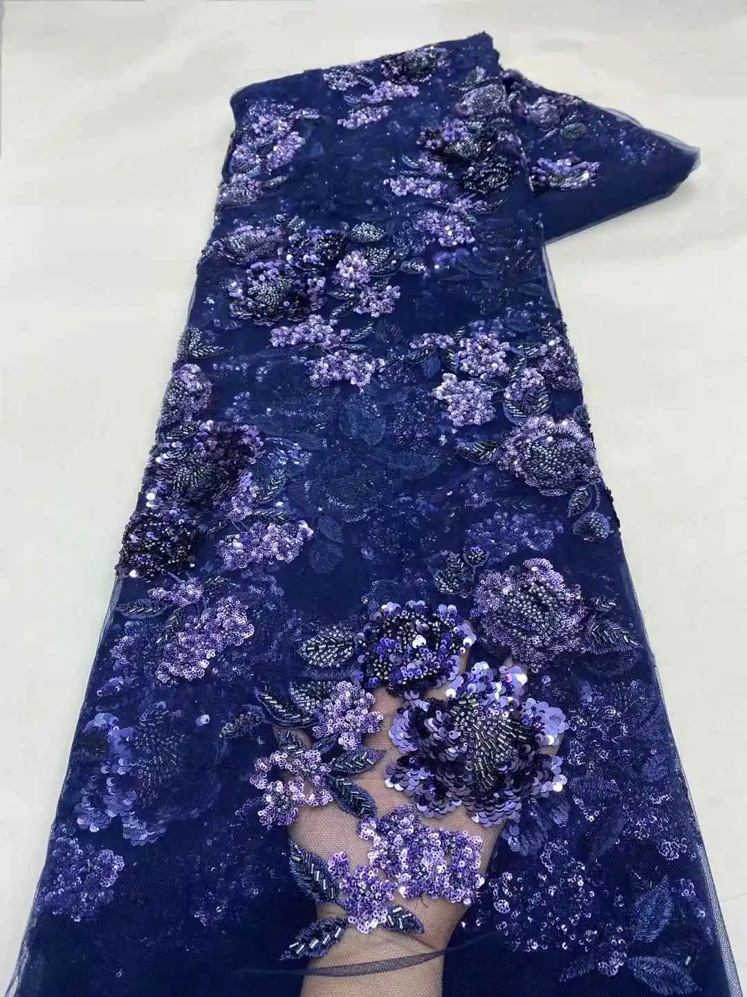 2025 New African French Nigerian High End Lace Fabric With Beads Sequins Mesh for Embroidery Wedding Party Bride Sewing Dress