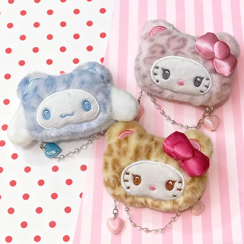 Mignon Hello Kitty en peluche épingle à cheveux imprimé léopard ours série cannelle en peluche épingle à cheveux broche sac à dos accessoires jouet cadeau de noël