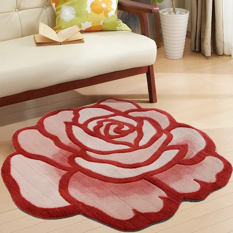 

Fashion Pastoral style Handmade Embroidery 3D Rose Carpet Floral Non-Slip Mat Abstract Roses Shape Rug carpets for living room